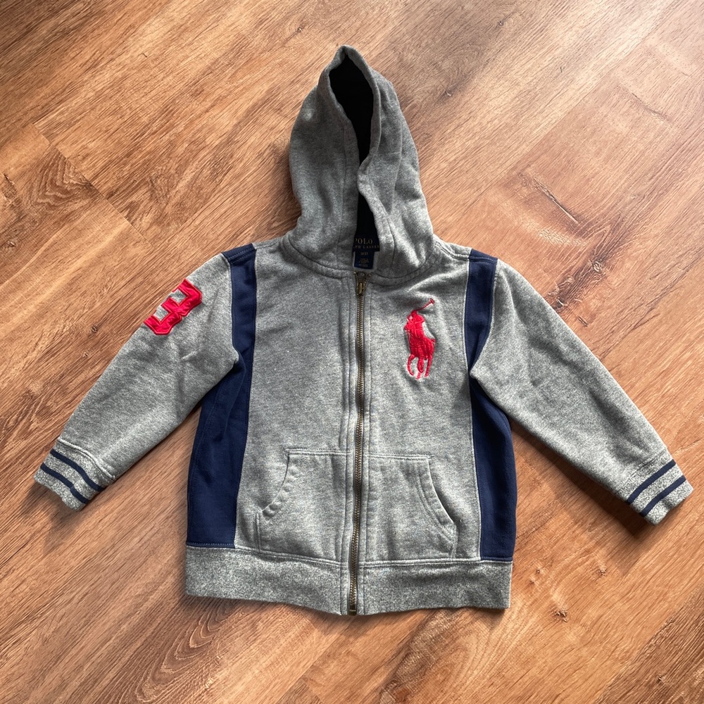 Polo Ralph Lauren Boys Baby Toddler Full‎ Zip Hoodie Big Pony 3T Gray Collegiate